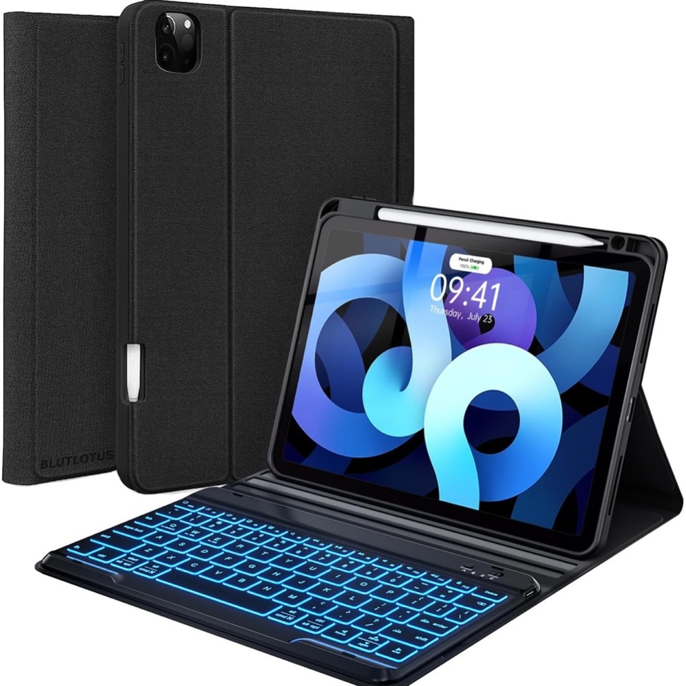 Black Backlit Keyboard Tablet Case with Stand